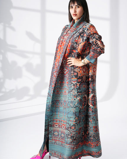 Designer Pleated Printed Long Shrug