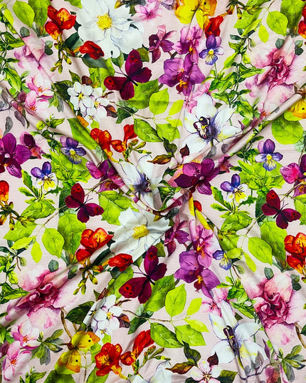 Soft Satin Butterfly And Floral Digital Print Fabric