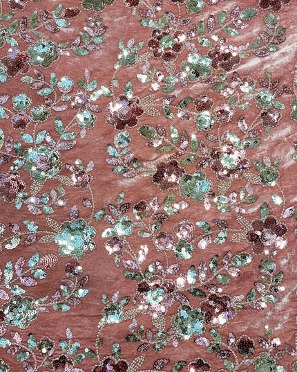 Velvet Sequin Floral Embroidery  Fabric