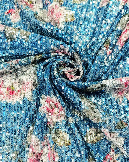 Mesh Sequence Floral Printed Fabric