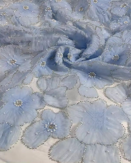 Mesh flower embroidery bead fabric