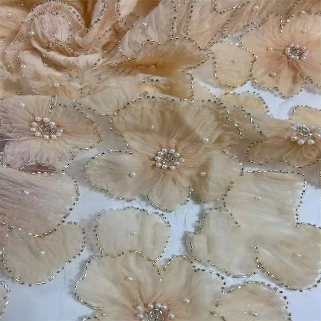 Mesh flower embroidery bead fabric