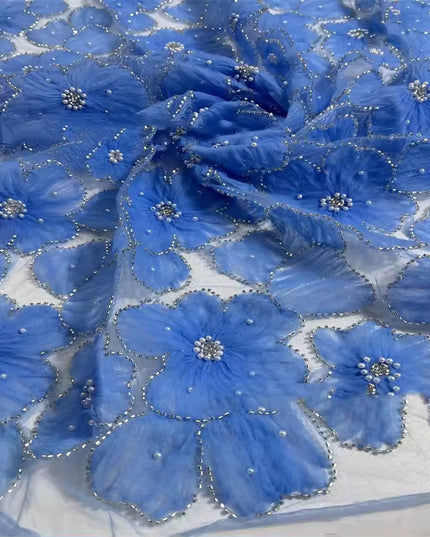 Mesh flower embroidery bead fabric