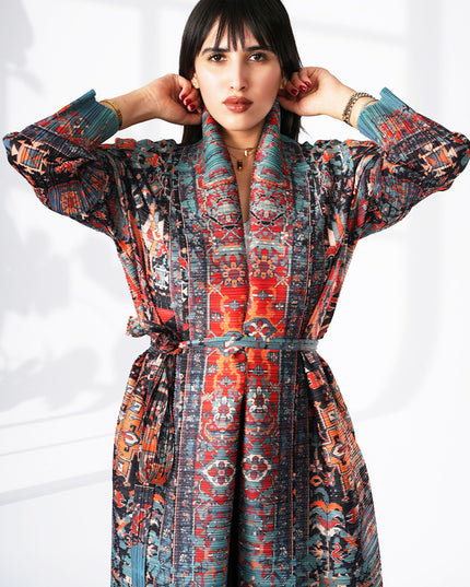 Designer Pleated Printed Long Shrug
