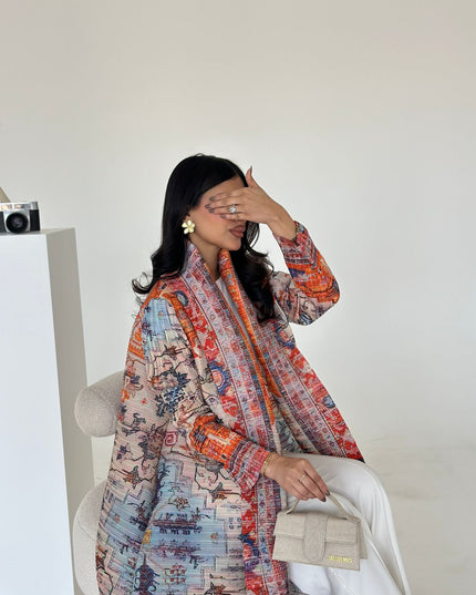 Designer Pleated Printed Long Shrug