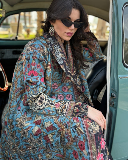 Designer Pleated Printed Long Shrug