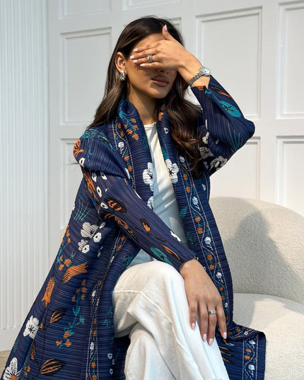 Designer Pleated Printed Long Shrug