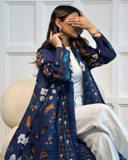 Designer Pleated Printed Long Shrug