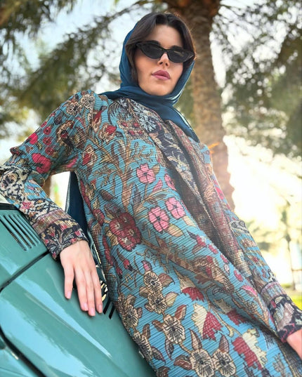 Designer Pleated Printed Long Shrug