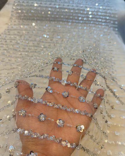 HANDWORK NET EMBROIDERY WITH CUTDANA AND SEQUINS STRIPES