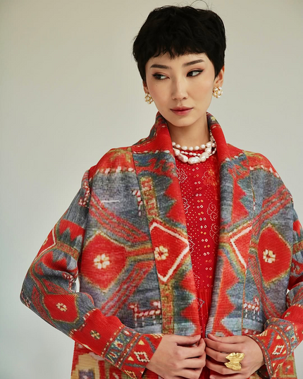 Designer Pleated Printed Long Shrug