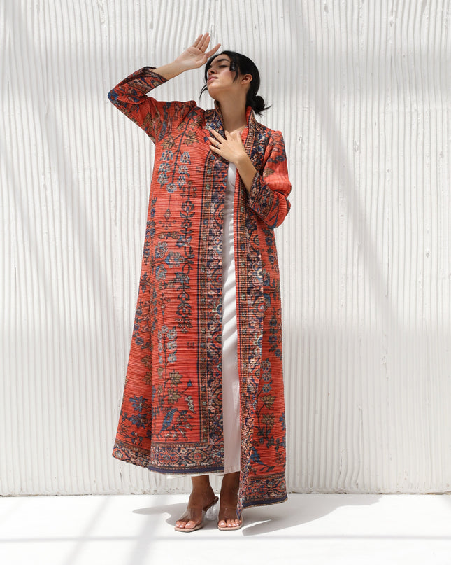 Designer Pleated Printed Long Shrug