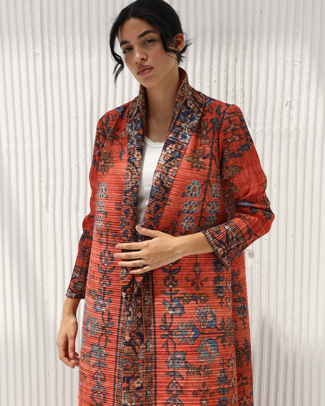 Designer Pleated Printed Long Shrug