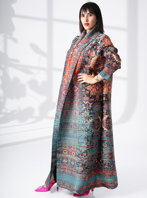 Designer Pleated Printed Long Shrug