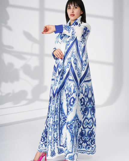 Designer Pleated Printed Long Shrug