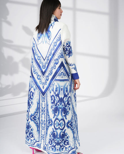 Designer Pleated Printed Long Shrug