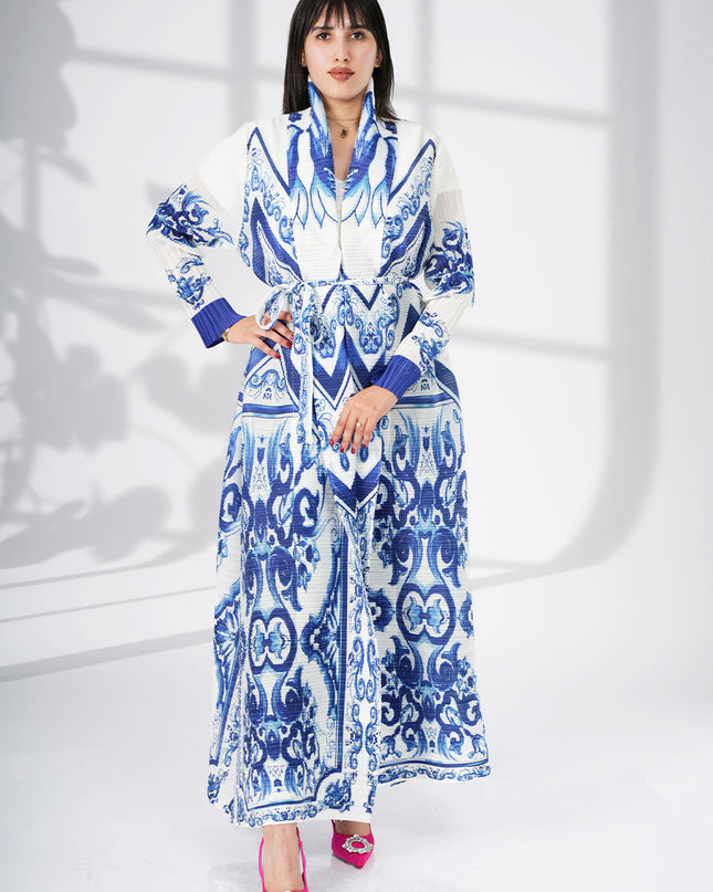 Designer Pleated Printed Long Shrug
