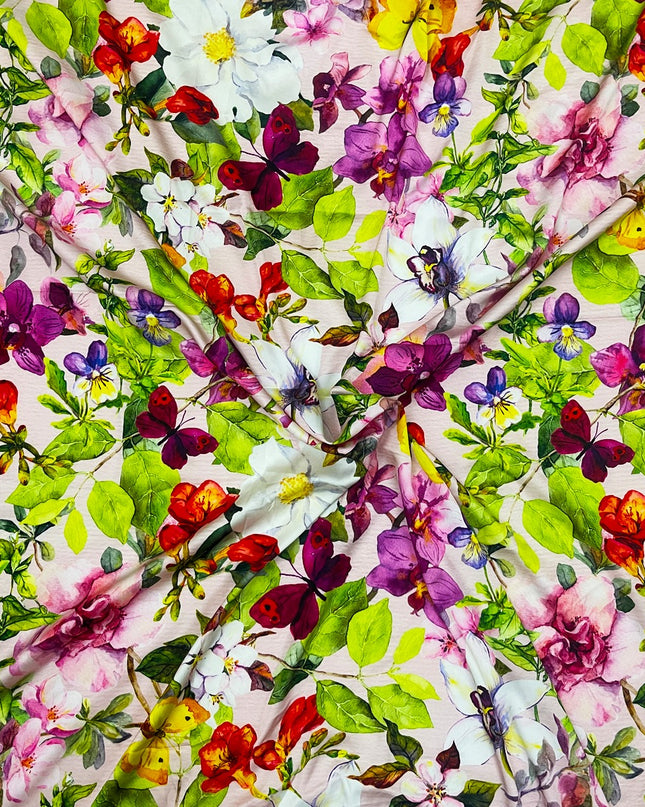 Soft Satin Butterfly And Floral Digital Print Fabric