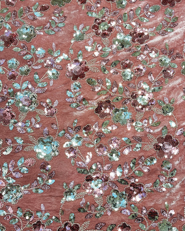 Velvet Sequin Floral Embroidery  Fabric