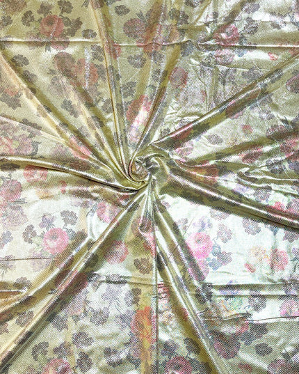 Golden Shimmer Strechy Floral Printed  Fabric