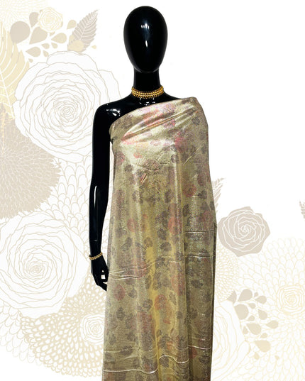 Golden Shimmer Strechy Floral Printed  Fabric