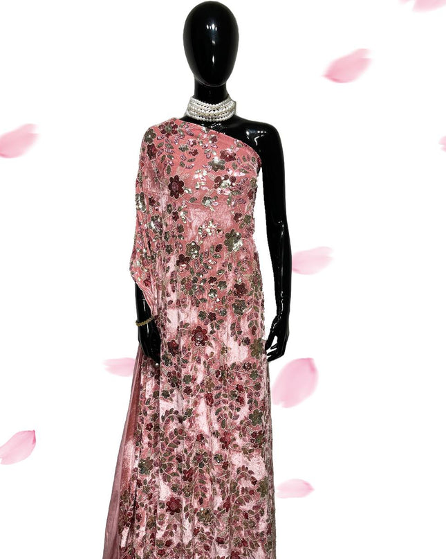 Velvet Sequin Floral Embroidery  Fabric