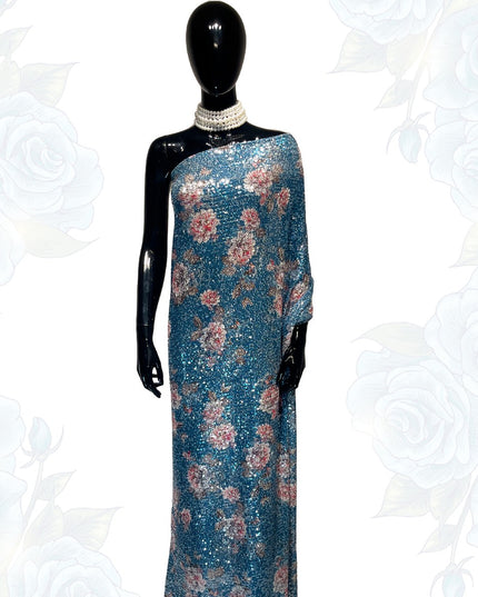 Mesh Sequence Floral Printed Fabric