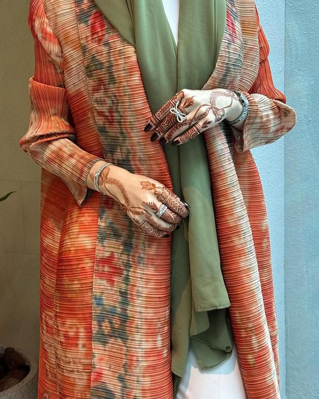 Designer Pleated Printed Long Shrug