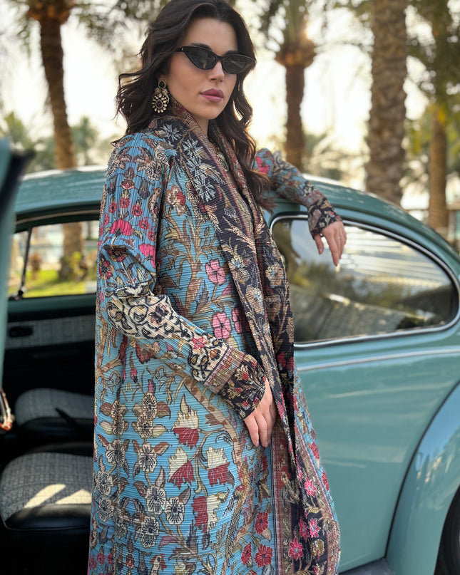 Designer Pleated Printed Long Shrug