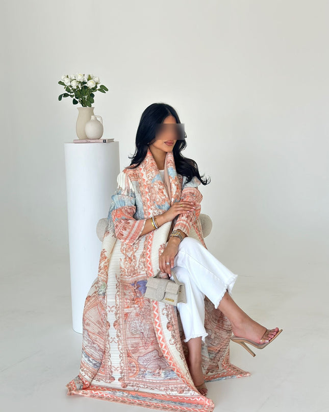 Designer Pleated Printed Long Shrug