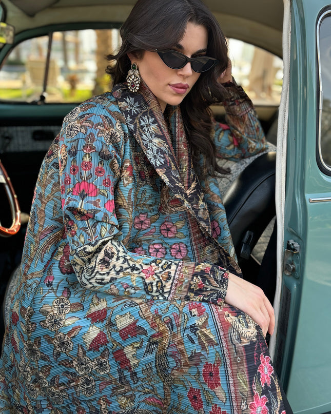Designer Pleated Printed Long Shrug