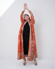 Pleated Printed Long Shrug