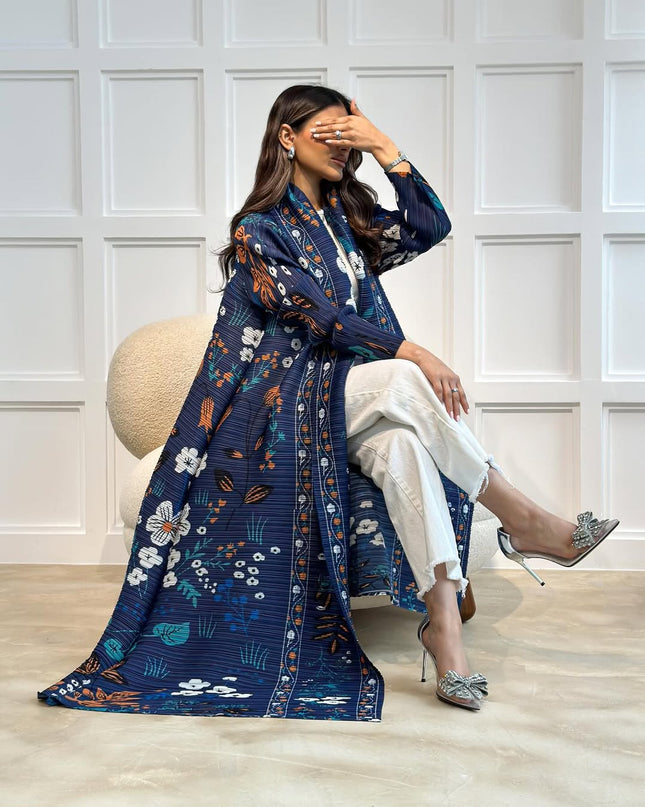 Designer Pleated Printed Long Shrug