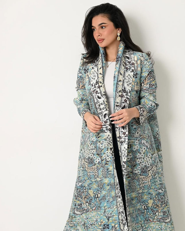 Designer Pleated Printed Long Shrug