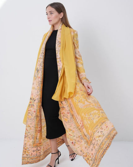Designer Pleated Printed Long Shrug