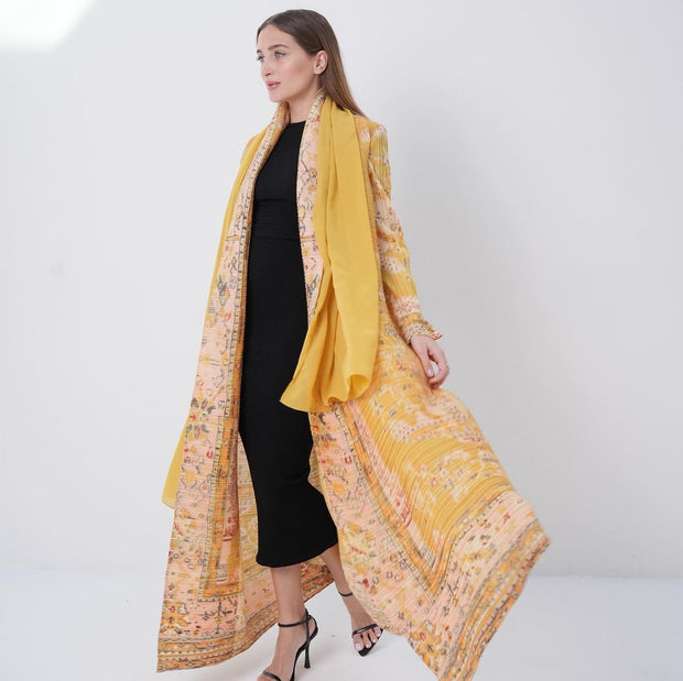 Pleated Printed Long Shrug