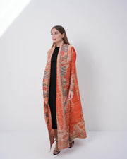 Pleated Printed Long Shrug