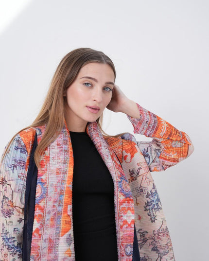 Designer Pleated Printed Long Shrug