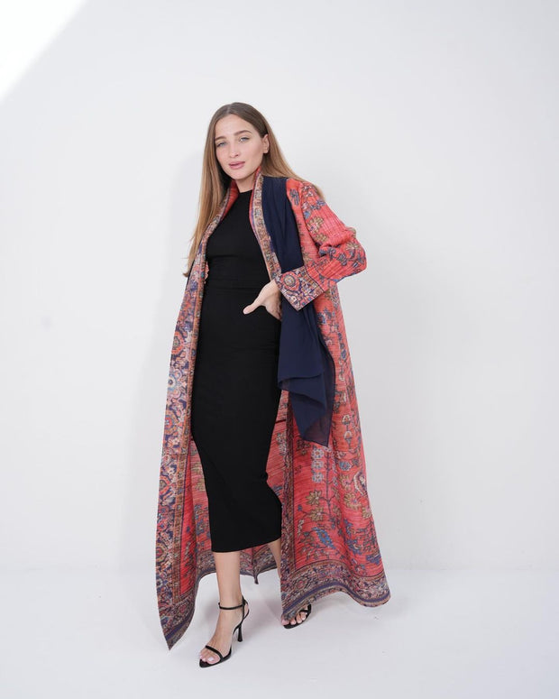 Pleated Printed Long Shrug