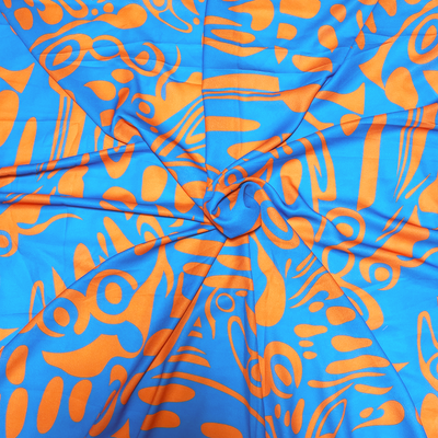 Double Georgette Blue and Orange Abstract Print Fabric