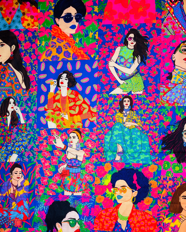 Cotton Linen Smart Girl Printed Fabric