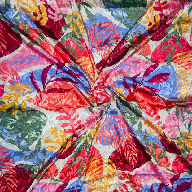 Satin Jacquard Floral Digital Print Fabric