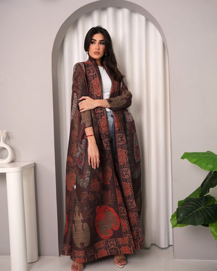 Designer Pleated Printed Long Shrug