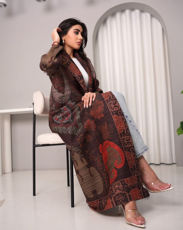 Designer Pleated Printed Long Shrug