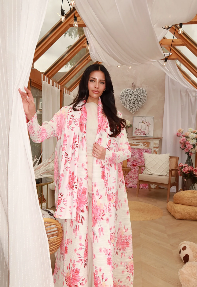 Designer Pleated Printed Long Shrug