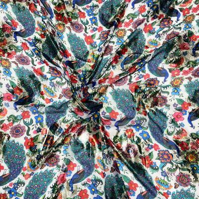 Georgette Jari Peacock Print Fabric