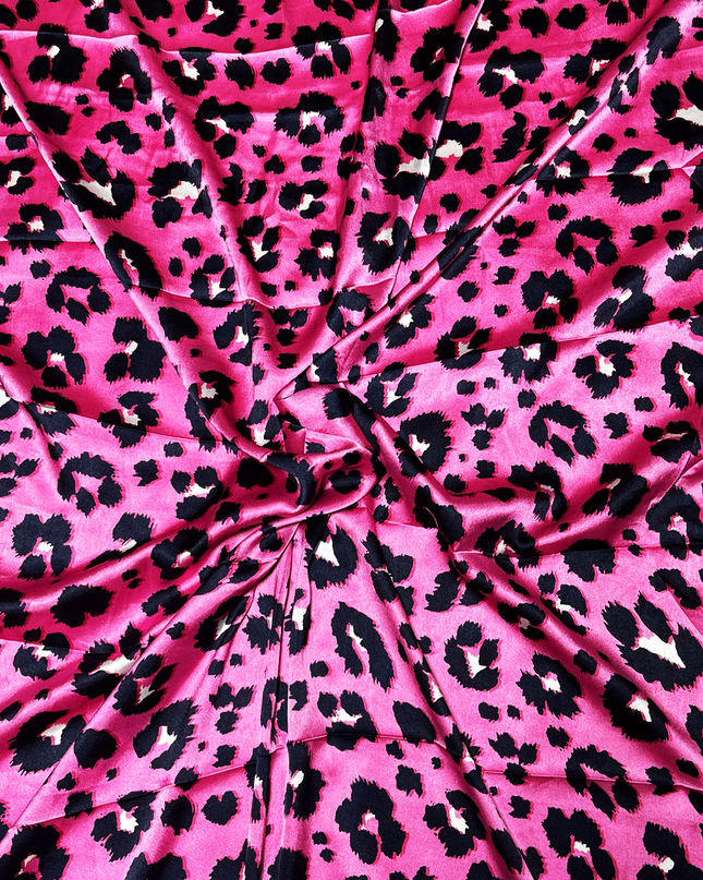 Satin Pink Cheetah Digital Print Fabric
