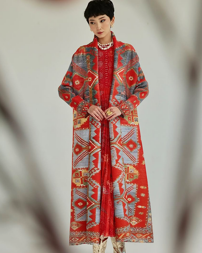 Designer Pleated Printed Long Shrug