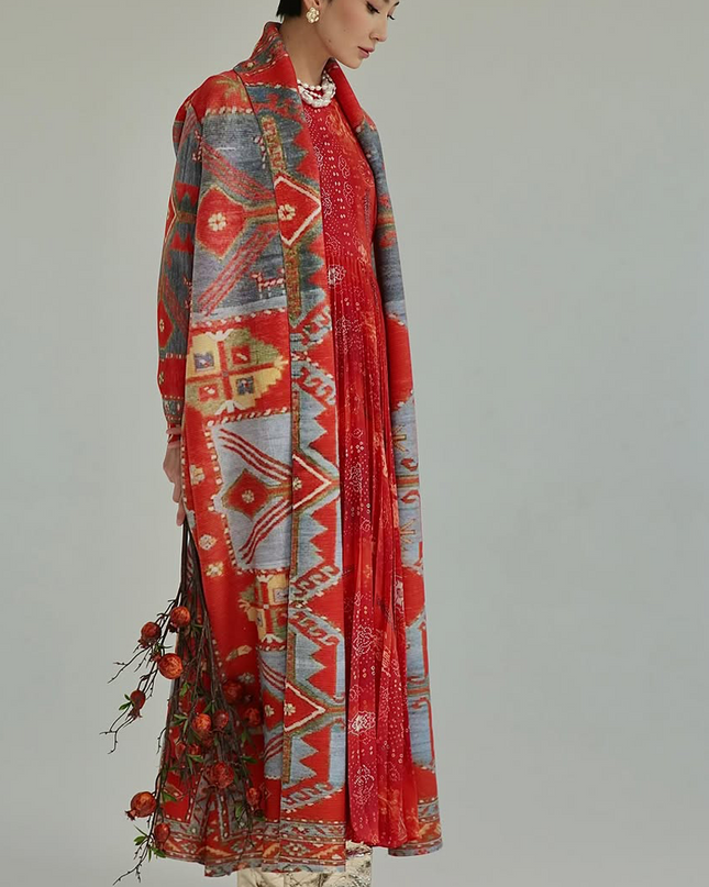 Designer Pleated Printed Long Shrug