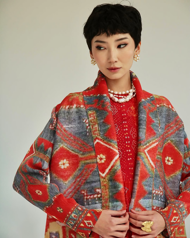 Designer Pleated Printed Long Shrug